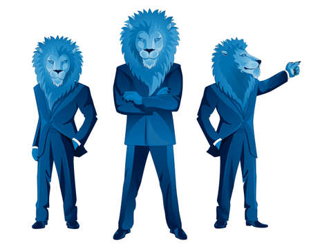 Three lion businessmen mascots in different posesのイラスト素材
