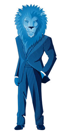 Lion businessman mascot in blue striped suit のイラスト素材