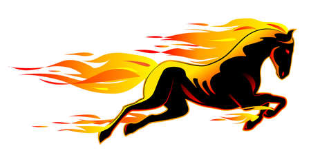 Beautiful black fiery horse isolated on whiteのイラスト素材