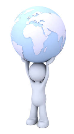 3D human character hollding planet Earth over his HEAD