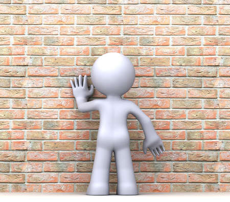 3D human character standing in front of wallの写真素材