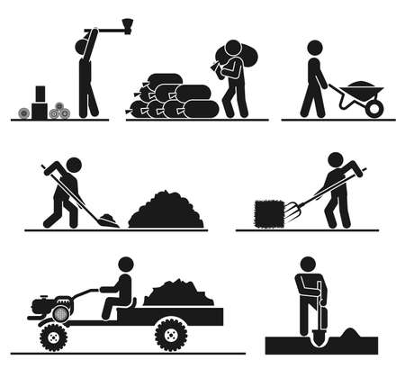Pictograms representing people doing field and backyard hard workのイラスト素材