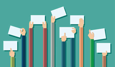 Vector illustration of hands holding blank piece of paper for messagesのイラスト素材