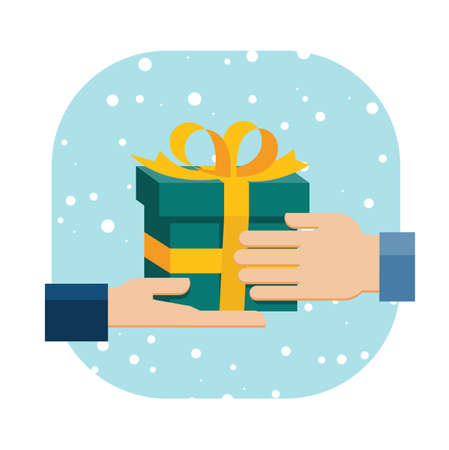 Flat design illustration of hands giving present.のイラスト素材