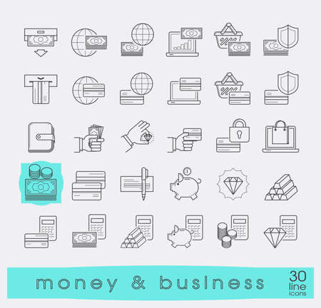Set of line money and business icons. Collection of premium quality web icons. Vector illustration.のイラスト素材