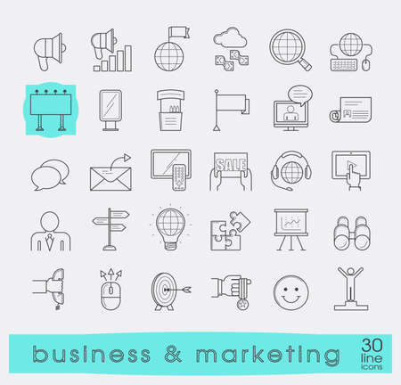 Set of line business and marketing icons. Collection of premium quality icons for advertising and communication. Vector illustration.のイラスト素材