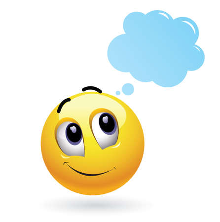 Smiley and imagination. Cloud with toughts. High quality vector illustration of thoughtful smiley with cloud above his head.のイラスト素材