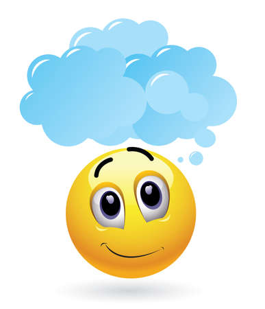 Smiley and imagination. Cloud with toughts. High quality vector illustration of thoughtful smiley with cloud above his head.のイラスト素材