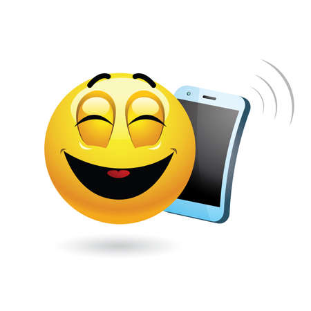 Smiley talking on a phone.  illustration of a smiley having funny phone conversation.のイラスト素材