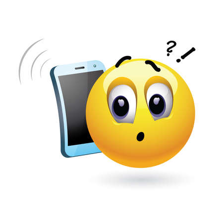 Smiley talking on a phone.  illustration of a smiley having strange phone call.のイラスト素材