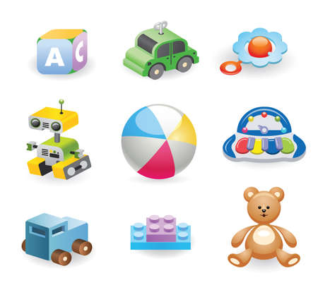A variety of children's toys. Set of different toys for children. Vector illustration.のイラスト素材