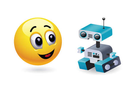 Boy playing with robot toy. Baby world. Smiley kid playing with his favorite high tech toy.のイラスト素材