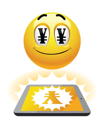 Freelance earning. Illustration of smileys earning over the net. Work from home.のイラスト素材