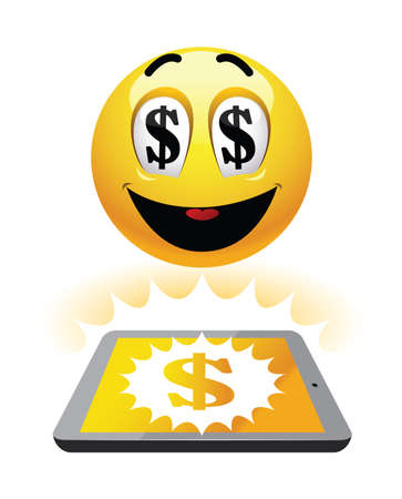 Freelance earning. Illustration of smileys earning over the net. Work from home.のイラスト素材