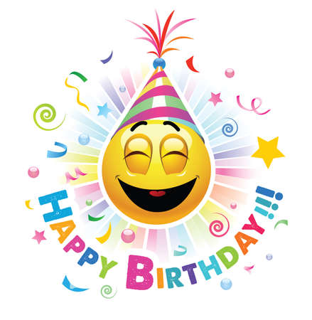 Smiley celebrating. Smiley being cheerful and having fun at the party. High quality vector illustration.のイラスト素材