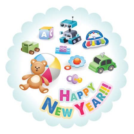 A variety of children's toys. Set of different toys for children. Vector illustration.のイラスト素材