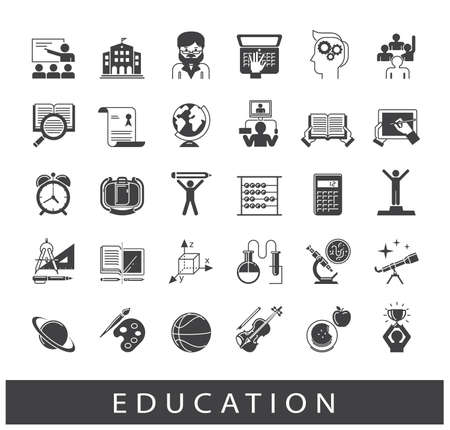 Collection of educational icons. Icons of school and education, distance learning, creative process, science, art and sport.のイラスト素材