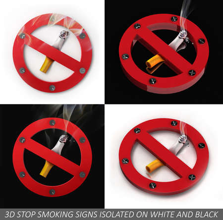 Metal no smoking sign squeezing cigarette.の写真素材