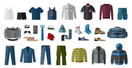 Set of mens clothing and accessories. Fashion and style elements.のイラスト素材