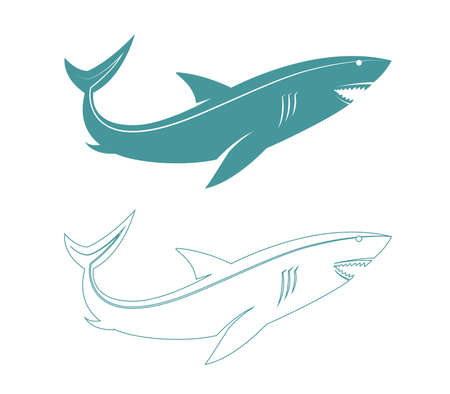 Stylized illustration of a large white shark with open mouth.のイラスト素材