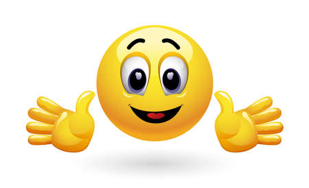 Smiley gesturing with his hands. Emoticon open arms, showing positive mood.のイラスト素材
