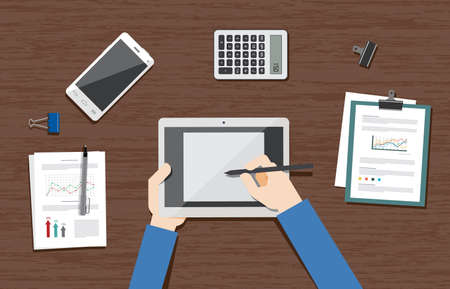 A man using digital tablet.のイラスト素材