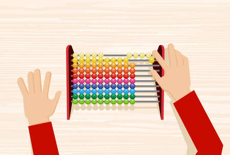 Hand using the abacus calculating tool. Counting frame used for calculations.のイラスト素材