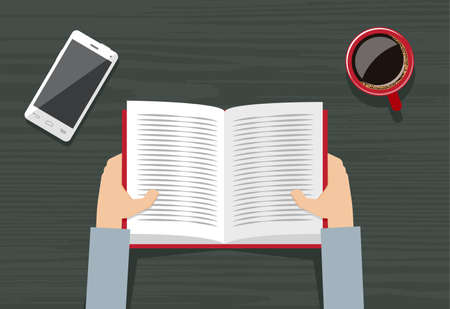 A man holding a red book and reading.のイラスト素材