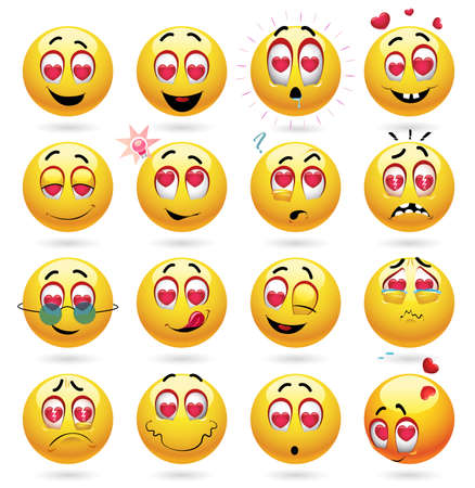 Set of beauty valentine smiley emoticonsのイラスト素材