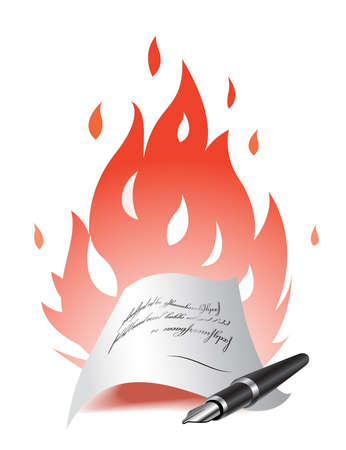 Contract on paper and pencil surrounded by fireのイラスト素材