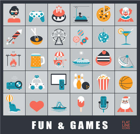 Set of premium quality fun and games icons. Collection of vector icons for games, fun, leisure, sport, hobby, free time.のイラスト素材