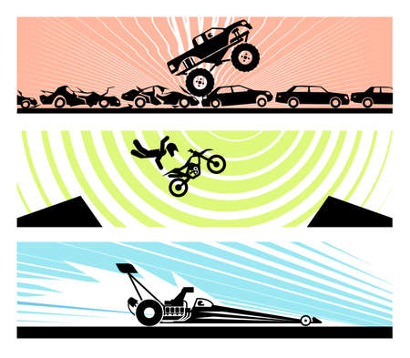 Concept of modern extreme adrenaline sports. Vector illustration of motor show.のイラスト素材