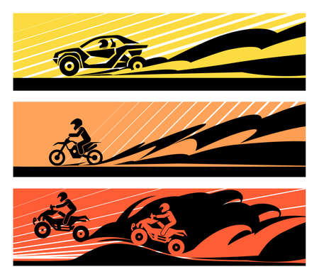 Concept of different sport racing. Modern extreme adrenaline sports. Concept of different sport racing.のイラスト素材