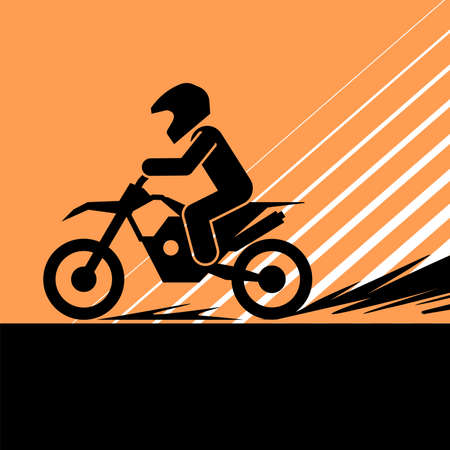 Pictogram of a person riding motorcycle on extreme road. Vector illustration of a motorcyclists.のイラスト素材