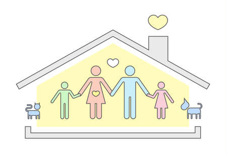 Pictograms which represent family in their home.のイラスト素材