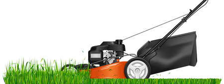 Lawn mower. Mowed grass. Lawn mower cutting green grass. Vector illustration.の素材 [FY31095364962]