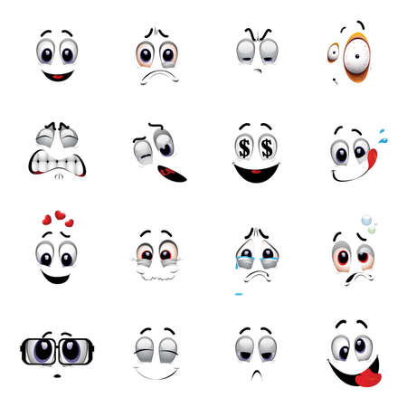 Set of various face emoji icons. Emoticons for web sites. Vector illustration of cartoon faces expressions. Collection of cute lovely emoticon emoji cartoon face.のイラスト素材