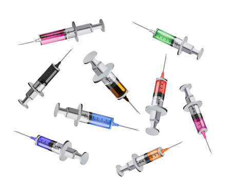 Vector illustration of various vaccine injections. Set of various scarry injections.のイラスト素材