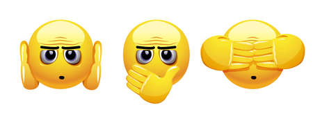 I do not hear, I do not speak, I do not see. Smiley gesturing with his hands.のイラスト素材