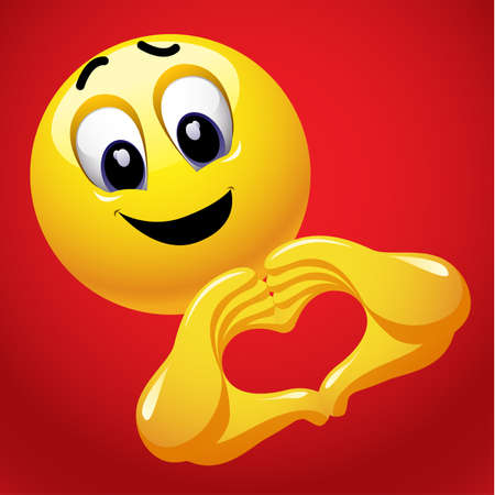 Smiley with heart shape hand sign. Cute smiley emoji being in love.のイラスト素材