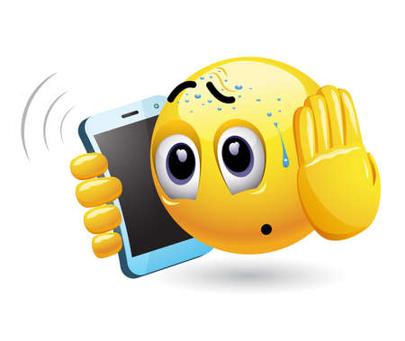 Smiley talking on a phone. Vector illustration of a smiley having unpleasant phone call.のイラスト素材