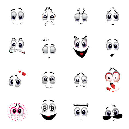 Set of various face emoji icons. Vector illustration of cartoon faces expressions. Collection of cute lovely emoticon emoji cartoon face.のイラスト素材
