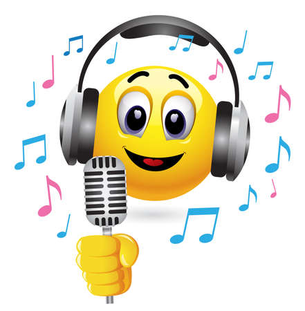 Music and smiley. Smiley sings and listens songs.のイラスト素材