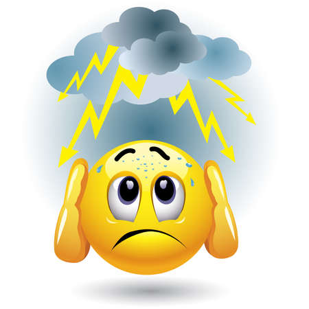 Smiling ball is frightened by flash in the skyのイラスト素材