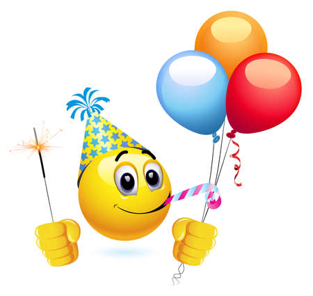 Smiley celebrating. Smiley being cheerful and having fun at the party.のイラスト素材