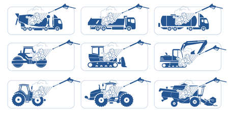 Truck Wash Systems. Deep cleaning. Illustration presenting washing of trucks, heavy trucks, Heavy-duty vehicles, transportation and construction machinery.のイラスト素材