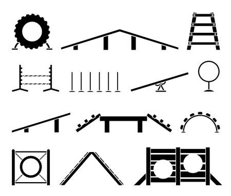 Dog training equipment. Puppy training. Training dogs on polygon.のイラスト素材