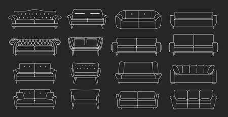 Collection of sofa illustration. Sofa vector Icons. Furniture design. Comfortable couch collection for interior design. のイラスト素材
