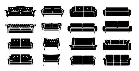Collection of sofa illustration. Sofa vector Icons. Furniture design. Comfortable couch collection for interior design. のイラスト素材