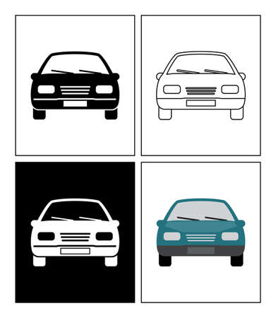 Car symbol presented as pictogram, black and white, line icons and flat icons. Set of transportation icons.のイラスト素材
